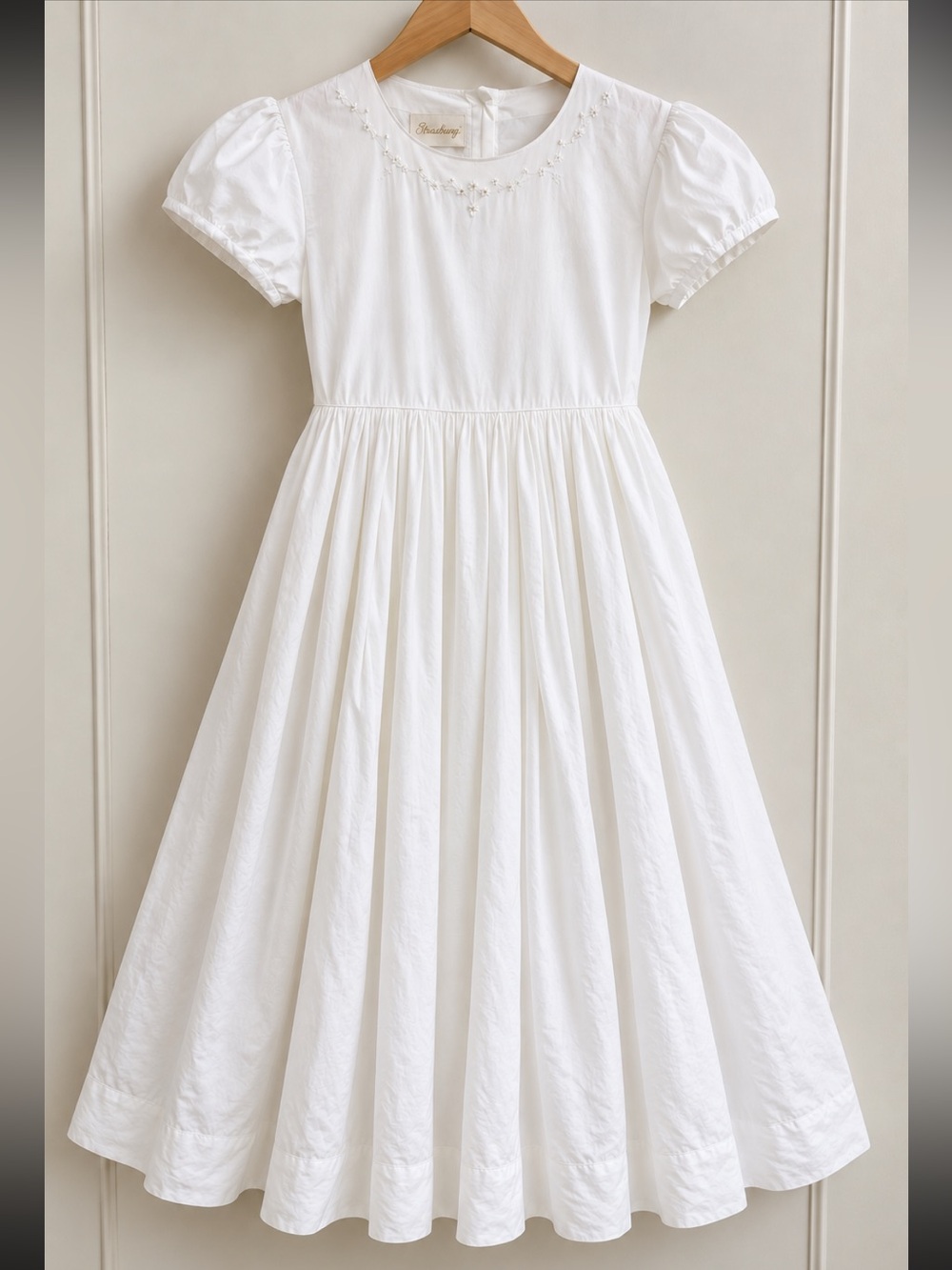 Vintage Strasburg Girls 12Y White Cotton Embroidered Heirloom Dress